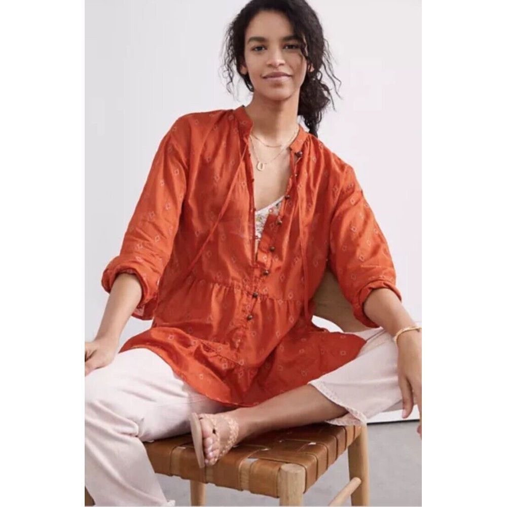 anthropologie Pilcro Tiered‎ Tunic Blouse In Orange size M